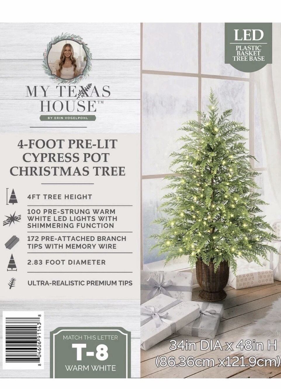 My Texas House 4FT Pre-Lit Cypress Pot Viral Christmas Tree Warm White 2026